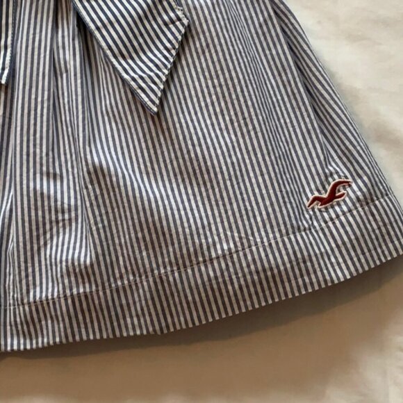 Hollister Blue White Strapless Bow Dress L | Nautical Stripe Cotton Fit & Flare - Picture 4 of 6
